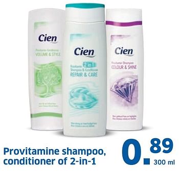 Aanbiedingen Provitamine shampoo, conditioner of 2-in-1 - Cien - Geldig van 14/11/2016 tot 20/11/2016 bij Lidl
