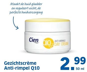 Aanbiedingen Gezichtscrème anti-rimpel q10 - Cien - Geldig van 14/11/2016 tot 20/11/2016 bij Lidl