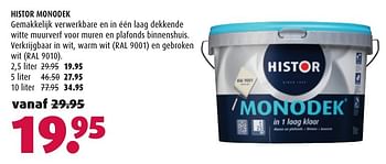 Aanbiedingen Histor monodek - Histor - Geldig van 13/11/2016 tot 27/11/2016 bij Hubo