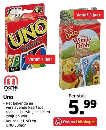 Aanbiedingen Uno - Mattel - Geldig van 21/11/2016 tot 23/11/2016 bij Lidl