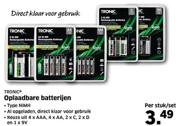 Aanbiedingen Oplaadbare batterijen - Tronic - Geldig van 21/11/2016 tot 23/11/2016 bij Lidl