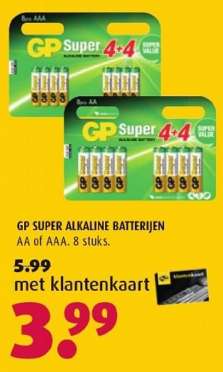 Aanbiedingen Gp super alkaline batterijen - GP - Geldig van 13/11/2016 tot 27/11/2016 bij Hubo