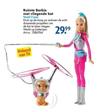 Aanbiedingen Ruimte barbie met vliegende kat - Mattel - Geldig van 26/09/2016 tot 07/12/2016 bij Bart Smit