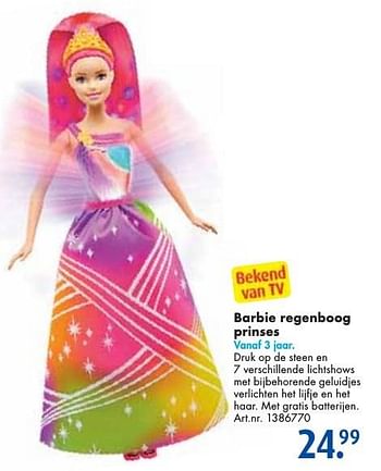 Aanbiedingen Barbie regenboog prinses - Mattel - Geldig van 26/09/2016 tot 07/12/2016 bij Bart Smit