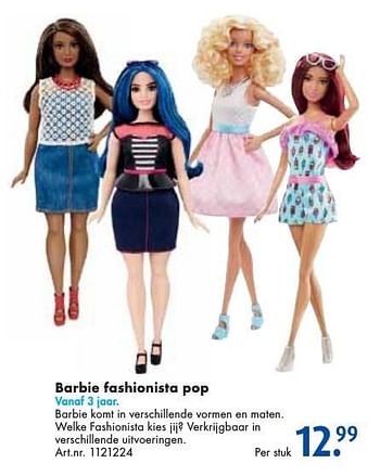 Aanbiedingen Barbie fashionista pop - Mattel - Geldig van 26/09/2016 tot 07/12/2016 bij Bart Smit