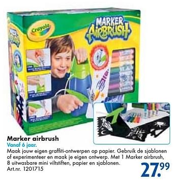 Aanbiedingen Marker airbrush - Crayola - Geldig van 26/09/2016 tot 07/12/2016 bij Bart Smit