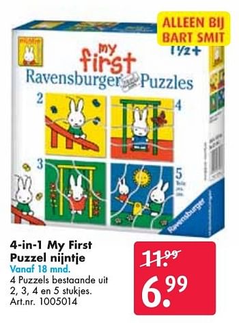 Aanbiedingen 4-in-1 my first puzzel nijntje - Nijntje - Geldig van 26/09/2016 tot 07/12/2016 bij Bart Smit