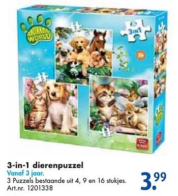 Aanbiedingen 3-in-1 dierenpuzzel - Animal world - Geldig van 26/09/2016 tot 07/12/2016 bij Bart Smit