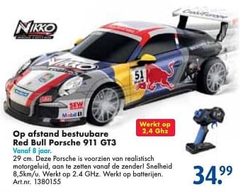 Aanbiedingen Op afstand bestuubare red bull porsche 911 gt3 - Nikko - Geldig van 26/09/2016 tot 07/12/2016 bij Bart Smit