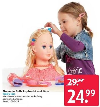 Aanbiedingen Qweenie dolls kaphoofd met föhn - Qweenie Dolls - Geldig van 26/09/2016 tot 07/12/2016 bij Bart Smit