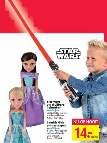 Aanbiedingen Star wars uitschuifbare lightsaber - Star Wars - Geldig van 26/09/2016 tot 07/12/2016 bij Bart Smit