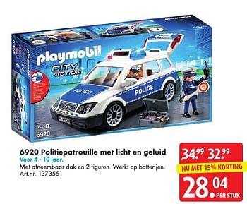 Aanbiedingen 6920 politiepatrouille met licht en geluid - Playmobil - Geldig van 05/11/2016 tot 20/11/2016 bij Bart Smit