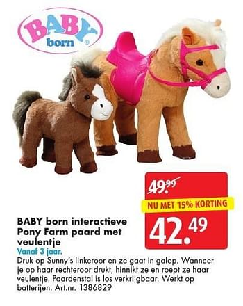 Aanbiedingen Baby born interactieve pony farm paard met veulentje - Baby Born - Geldig van 05/11/2016 tot 20/11/2016 bij Bart Smit