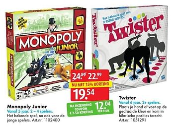 Aanbiedingen Monopoly junior - Hasbro - Geldig van 05/11/2016 tot 20/11/2016 bij Bart Smit