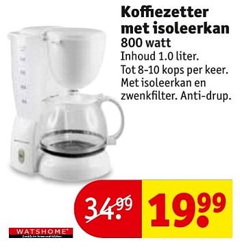 Aanbiedingen Watshome koffiezetter met isoleerkan - Watshome - Geldig van 13/11/2016 tot 20/11/2016 bij Kruidvat
