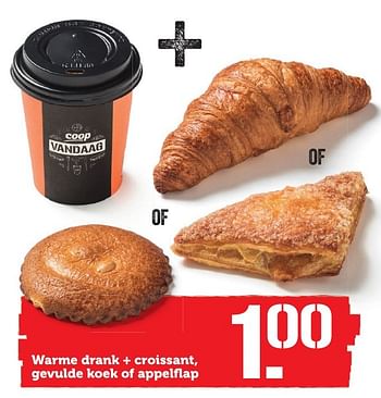 Aanbiedingen Warme drank + croissant, gevulde koek of appelfl ap - Huismerk - Coop - Geldig van 14/11/2016 tot 20/11/2016 bij Coop