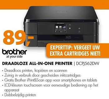 Aanbiedingen Brother draadloze all-in-one printer dcpj562dw - Brother - Geldig van 14/11/2016 tot 20/11/2016 bij Expert