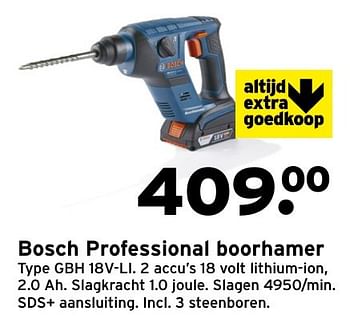Aanbiedingen Bosch professional boorhamer type gbh 18v-li - Bosch - Geldig van 14/11/2016 tot 20/11/2016 bij Gamma