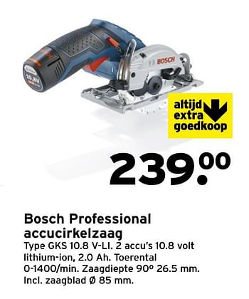 Aanbiedingen Bosch professional accucirkelzaag type gks 10.8 v-li - Bosch - Geldig van 14/11/2016 tot 20/11/2016 bij Gamma