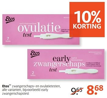 Aanbiedingen Early zwangerschapstest - Huismerk - Etos - Geldig van 06/11/2016 tot 20/11/2016 bij Etos