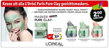Aanbiedingen Masker pure clay zuiverend - L'Oreal Paris - Geldig van 08/11/2016 tot 20/11/2016 bij Kruidvat