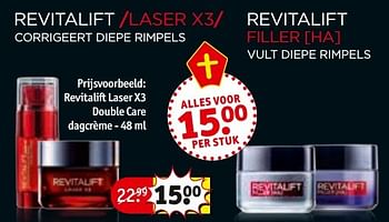 Aanbiedingen Revitalift laser x3 double care dagcrème - Huismerk - Kruidvat - Geldig van 08/11/2016 tot 20/11/2016 bij Kruidvat