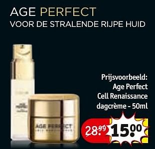 Aanbiedingen Age perfect cell renaissance dagcrème - Huismerk - Kruidvat - Geldig van 08/11/2016 tot 20/11/2016 bij Kruidvat