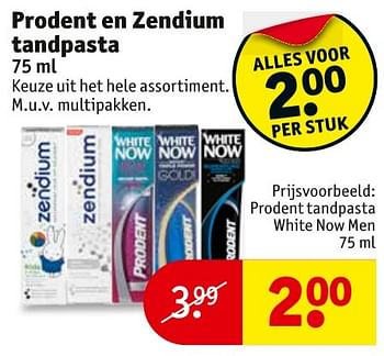 Aanbiedingen Prodent tandpasta white now men - Prodent - Geldig van 08/11/2016 tot 20/11/2016 bij Kruidvat