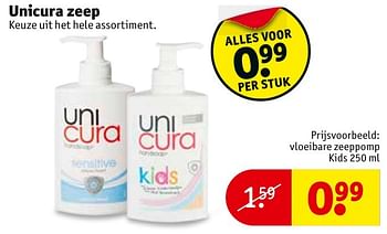 Aanbiedingen Vloeibare zeeppomp kids - Unicura - Geldig van 08/11/2016 tot 20/11/2016 bij Kruidvat