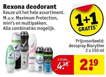 Aanbiedingen Rexona deodorant deospray biorythm - Rexona - Geldig van 08/11/2016 tot 20/11/2016 bij Kruidvat