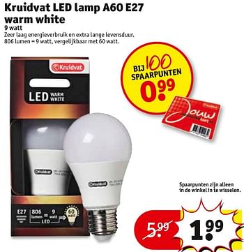 Aanbiedingen Kruidvat led lamp a60 e27 warm white - Huismerk - Kruidvat - Geldig van 13/11/2016 tot 20/11/2016 bij Kruidvat
