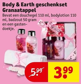 Aanbiedingen Body + earth geschenkset granaatappel - Body &amp; Earth - Geldig van 13/11/2016 tot 20/11/2016 bij Kruidvat