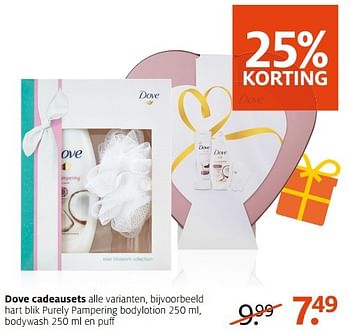 Aanbiedingen Dove cadeausets purely pampering bodylotion, bodywash - Dove - Geldig van 14/11/2016 tot 20/11/2016 bij Etos