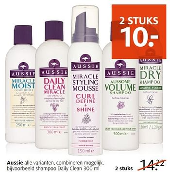 Aanbiedingen Aussie shampoo daily clean - Aussie - Geldig van 14/11/2016 tot 20/11/2016 bij Etos