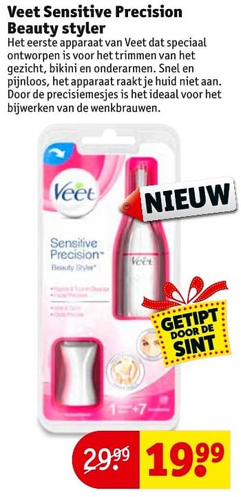 Aanbiedingen Veet sensitive precision beauty styler - Veet - Geldig van 13/11/2016 tot 20/11/2016 bij Kruidvat