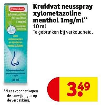 Aanbiedingen Kruidvat neusspray xylometazoline menthol - Huismerk - Kruidvat - Geldig van 13/11/2016 tot 20/11/2016 bij Kruidvat
