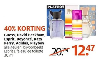 Aanbiedingen Guess, david beckham, esprit, beyoncé, katy perry, adidas, playboy esprit life eau de toilette - Esprit - Geldig van 14/11/2016 tot 20/11/2016 bij Etos