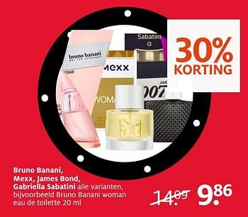 Aanbiedingen Bruno banani, mexx, james bond, gabriella sabatini woman eau de toilette - Bruno Banani - Geldig van 14/11/2016 tot 20/11/2016 bij Etos