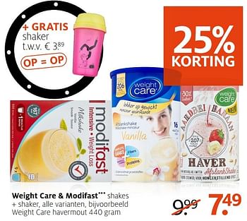 Aanbiedingen Weight care + modifast havermout - Weight Care - Geldig van 14/11/2016 tot 20/11/2016 bij Etos