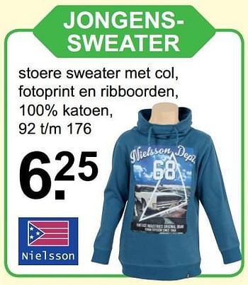 Aanbiedingen Jongenssweater - Nielsson - Geldig van 20/11/2016 tot 10/12/2016 bij Van Cranenbroek
