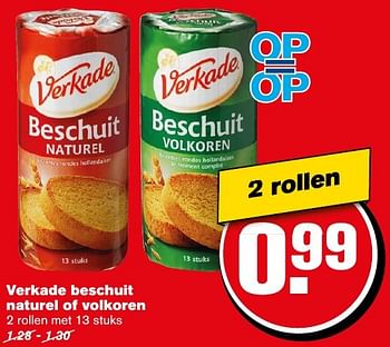 Aanbiedingen Verkade beschuit naturel of volkoren - Verkade - Geldig van 12/11/2016 tot 22/11/2016 bij Hoogvliet