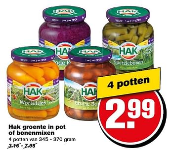 Aanbiedingen Hak groente in pot of bonenmixen - Hak - Geldig van 12/11/2016 tot 22/11/2016 bij Hoogvliet