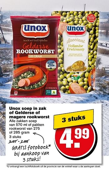 Aanbiedingen Unox soep in zak of gelderse of magere rookworst - Unox - Geldig van 12/11/2016 tot 22/11/2016 bij Hoogvliet