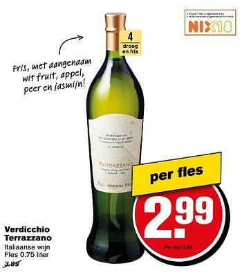 Aanbiedingen Verdicchio terrazzano italiaanse wijn - Witte wijnen - Geldig van 12/11/2016 tot 22/11/2016 bij Hoogvliet
