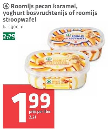 Aanbiedingen Roomijs pecan karamel, yoghurt bosvruchtenijs of roomijs stroopwafel - Spar - Geldig van 17/11/2016 tot 23/11/2016 bij Spar