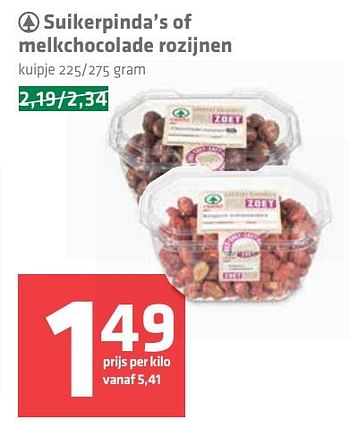 Aanbiedingen Suikerpinda`s of melkchocolade rozijnen - Spar - Geldig van 17/11/2016 tot 23/11/2016 bij Spar