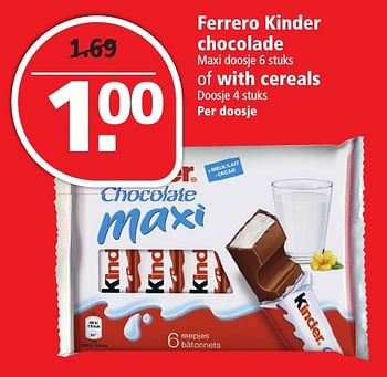 Aanbiedingen Ferrero kinder chocolade of with cereals - Ferrero - Geldig van 20/11/2016 tot 26/11/2016 bij Plus