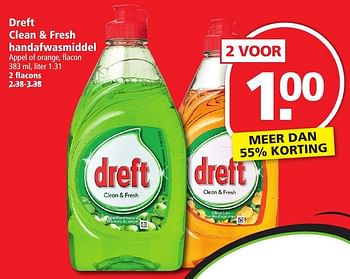 Aanbiedingen Dreft clean + fresh handafwasmiddel - Dreft - Geldig van 20/11/2016 tot 26/11/2016 bij Plus