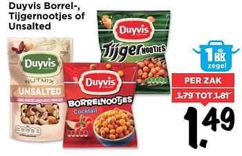 Aanbiedingen Duyvis borrel, tijgernootjes of unsalted - Duyvis - Geldig van 20/11/2016 tot 26/11/2016 bij Vomar