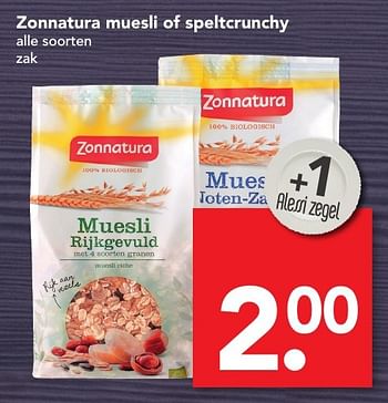 Aanbiedingen Zonnatura muesli of speltcrunchy - Zonnatura - Geldig van 20/11/2016 tot 26/11/2016 bij Deen Supermarkten